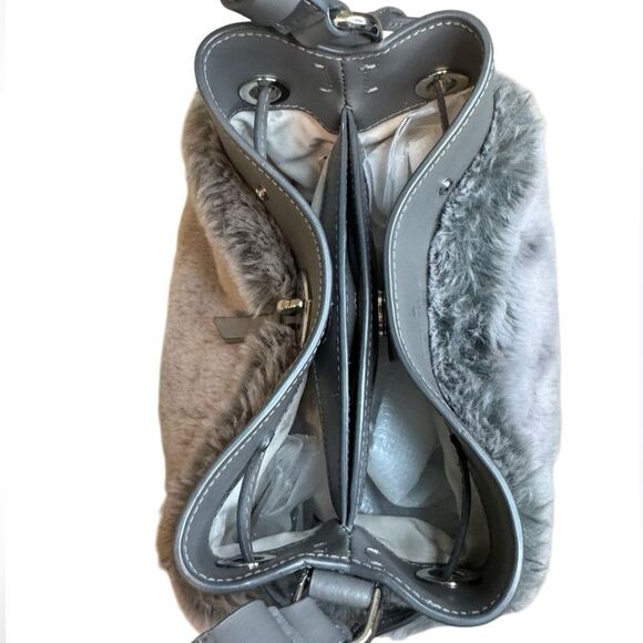 Kate Spade Marti Faux Fur Small Bucket Bag  in Grey Cat - Picture 9 of 13